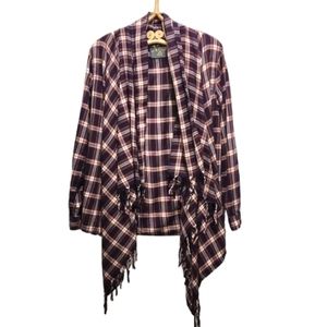 Natural Reflection plaid fringe cardigan size L